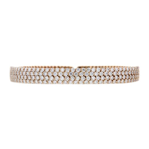 rose gold open bangle bracelet lined with four rows of diamond rounds 