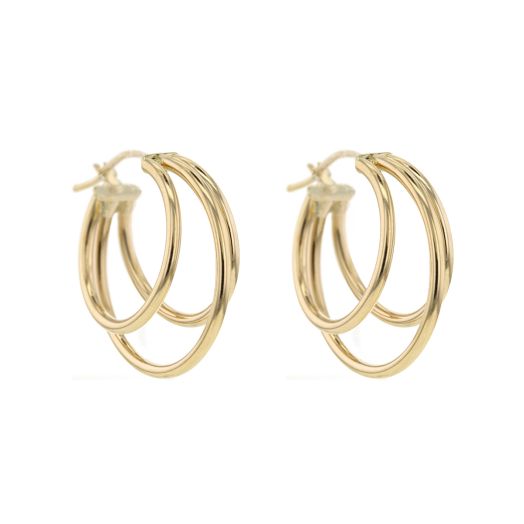 yellow gold hoop earrings with three multi-sized hoops
