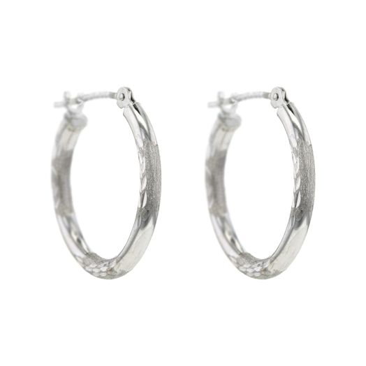 white gold earrings with satin diamond-cut design