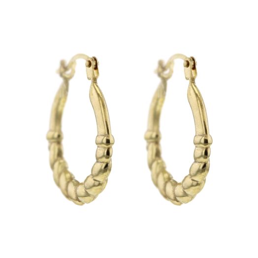yellow gold hoop earrings with half ribbed design
