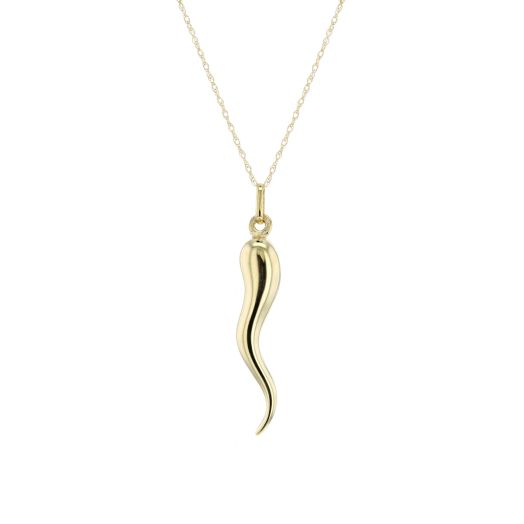 yellow gold italian horn pendant suspended from yellow gold chain