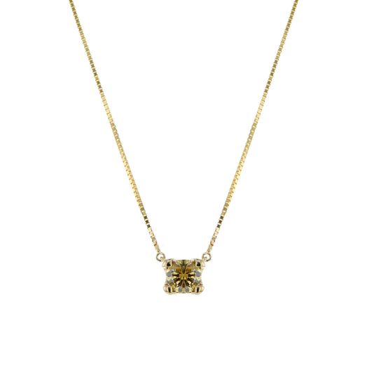 yellow gold box chain with round-cut desert diamond pendant