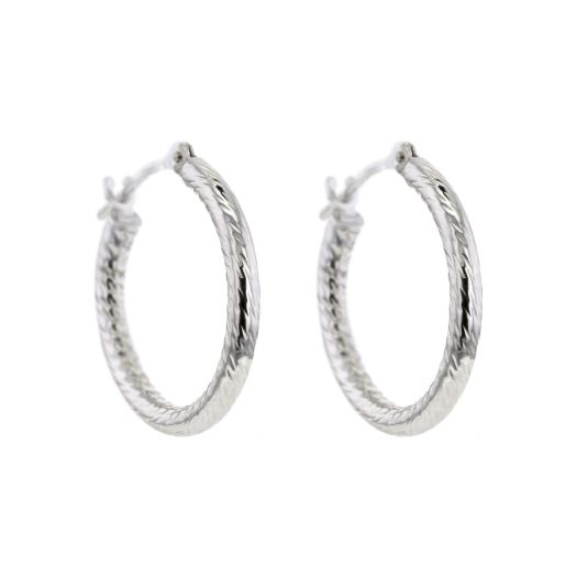 white gold hoop earrings with soft twist design