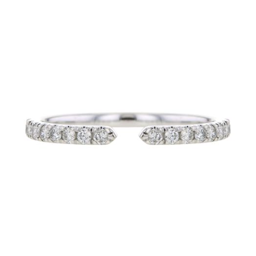 white gold openwork band with diamonds lining each side