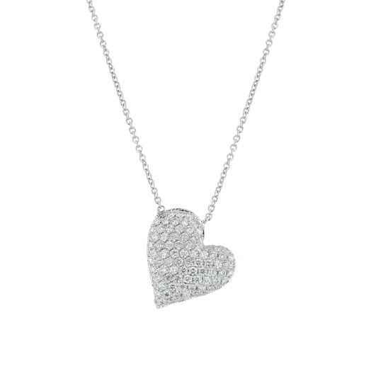 white gold chain link necklace with pave diamond offset heart pendant