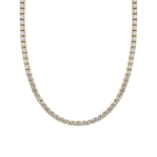 yellow gold necklace lined with diamond rounds