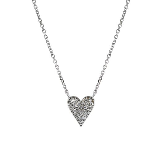 elongated heart pendant accented with mini diamonds suspended from white gold chain