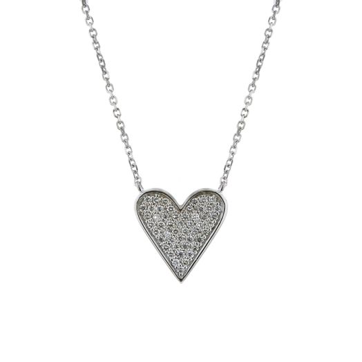 elongated heart pendant accented with mini diamonds suspended from white gold chain