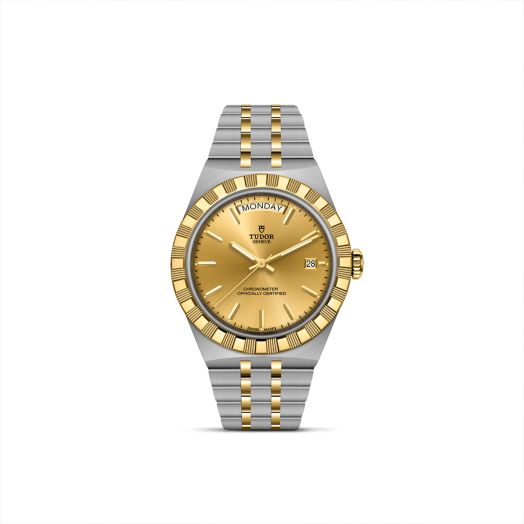 two tone tudor watch with champagne dial