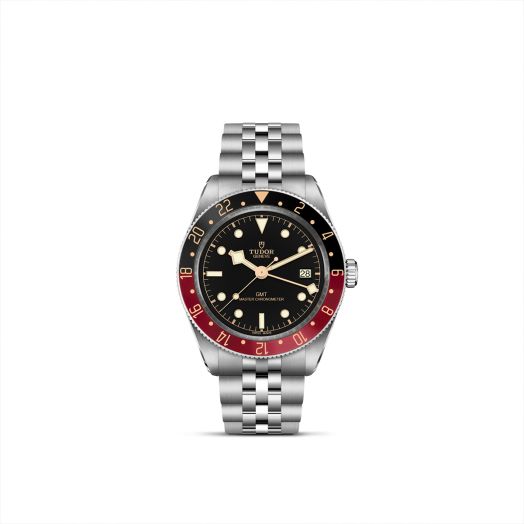 tudor watch with black dial and two-tone bezel