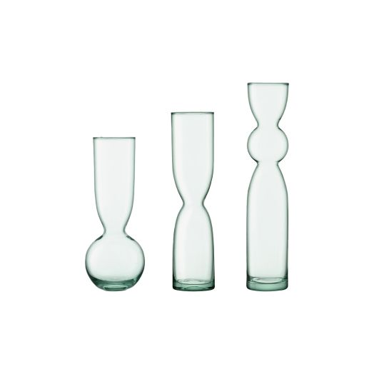 set of three green vases with unique shapes