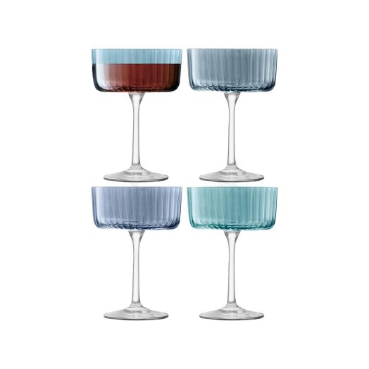 set of four blue glasses