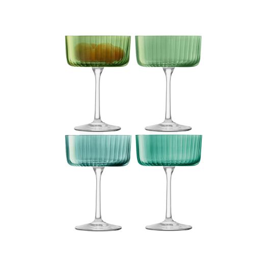 set of four green and teal glasses