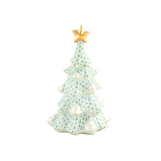 Herend porcelain Medium Christmas Tree (Key Lime) with gold accents