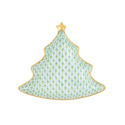 Herend porcelain Christmas Tree Dish (Key Lime) with gold accents
