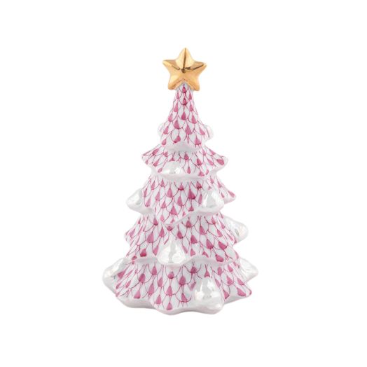 Herend porcelain pink and white christmas tree with a gold star