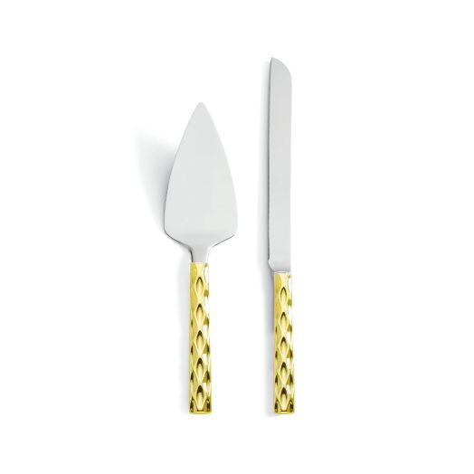cake and knife set with golden handles