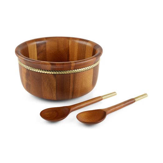 Wooden salad bowl with servers