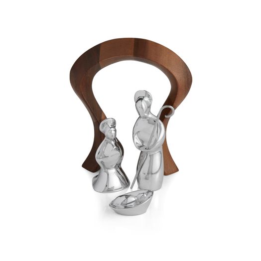 alloy nativity scene with figureines and wood