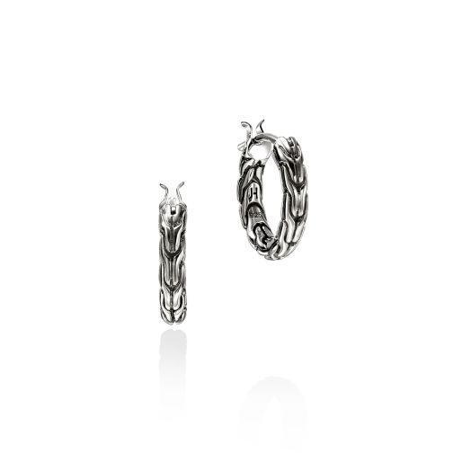 silver hoop earrings with John Hardy chain motif