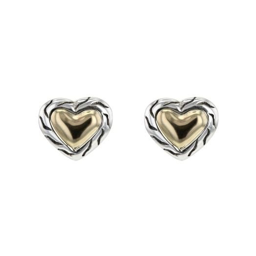 two tone heart shaped stud earrings
