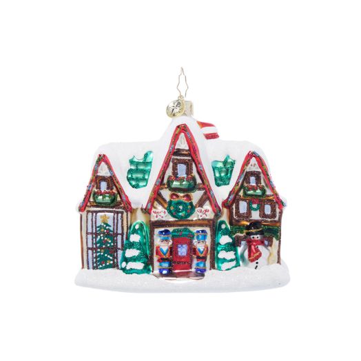 ornament featuring a house decorated for chirstmas