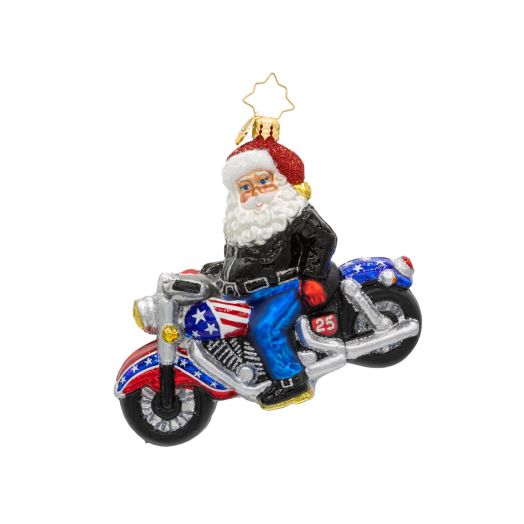 Santa on a motorcycle ornament