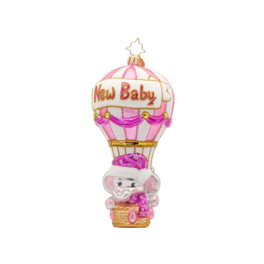 Pink "New Baby" hot air balloon ornament