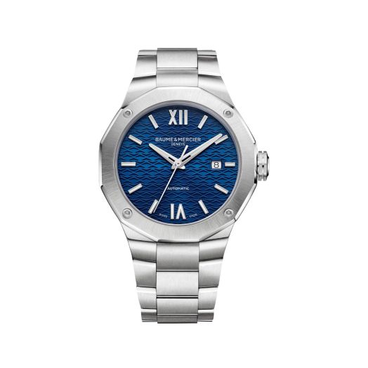 watch with steel bracelet and blue dial