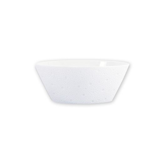 porcelain salad bowl with delicate wave‑like engraved pattern around the exterior evocative of sea foam