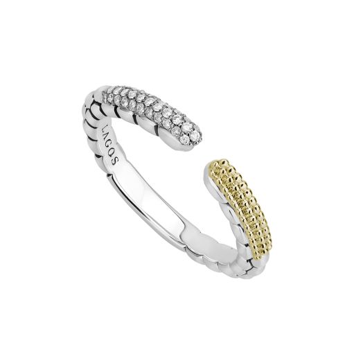 Open ring with gold caviar beading and diamonds