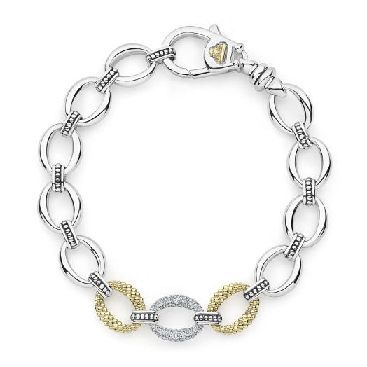 Sterling silver and gold link bracelet with diamonds