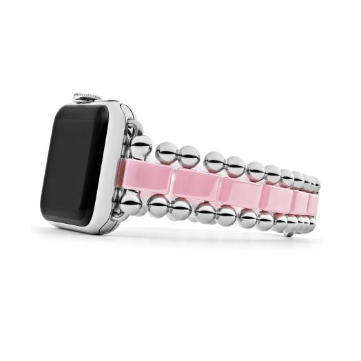 Pink ceramic and caviar Apple Watch bracelet