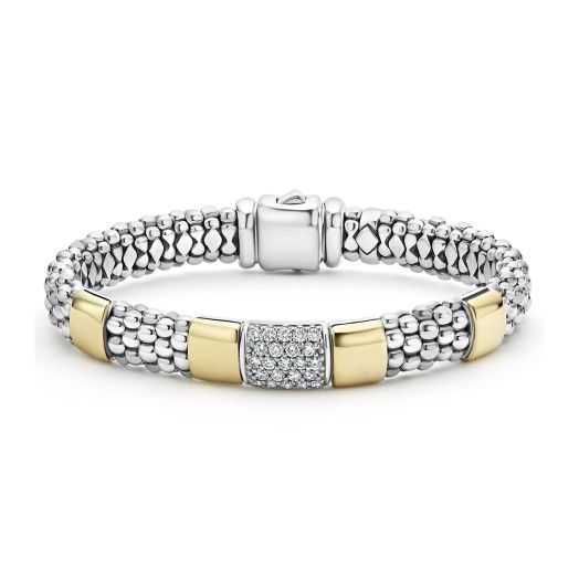 Yellow gold and diamond caviar Lagos bracelet