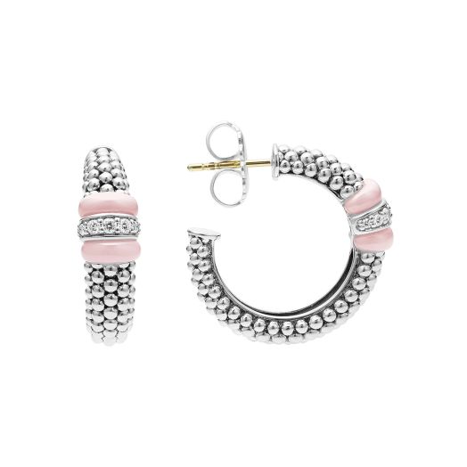 Pink, caviar and diamond encrusted hoop earrings