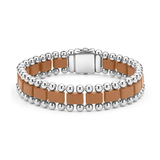 stainless steel braceelet with tan ceramic links