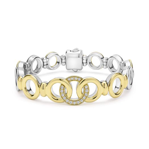 two tone bracelet with interlocking circles and diamond accents