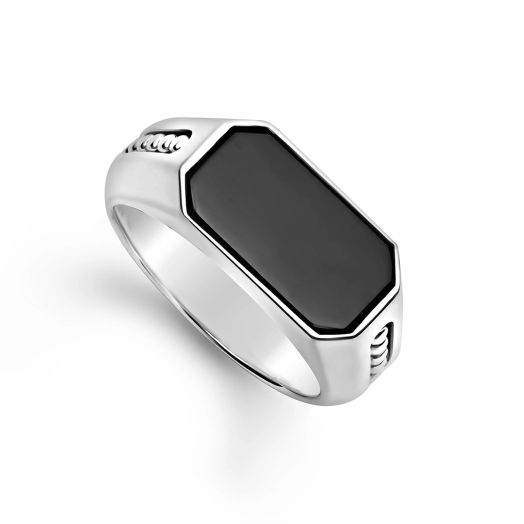 Black onyx octagon gemstone ring for men