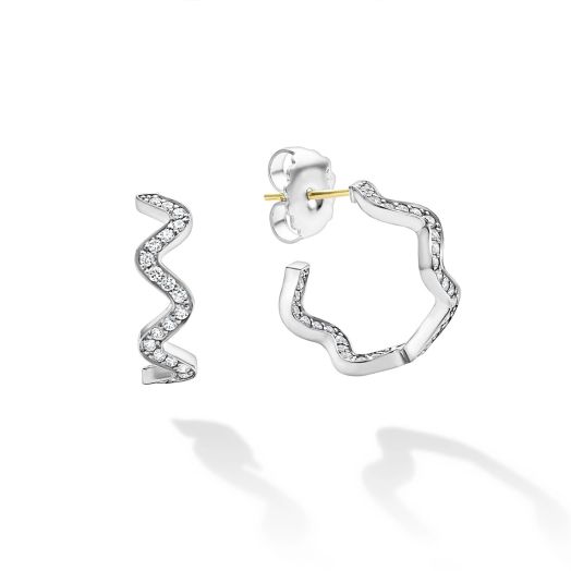 Diamond wave hoop earrings