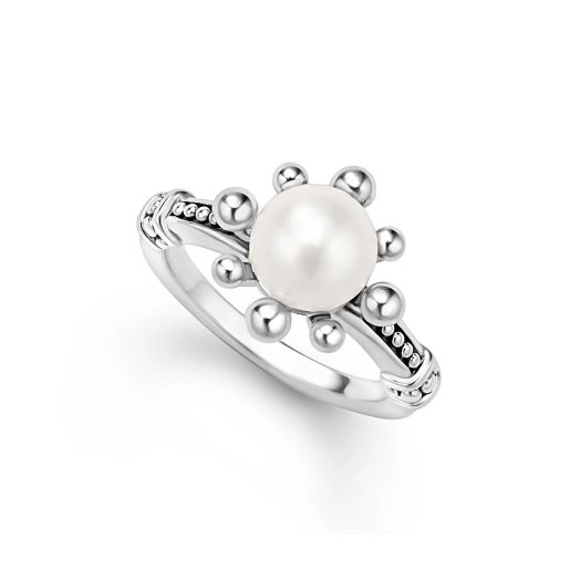 Floral pearl stainless steel ring