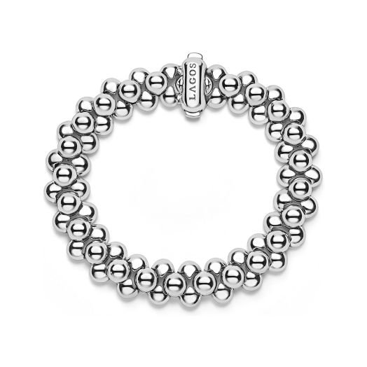 Three row beaded bracelet in sterling silver