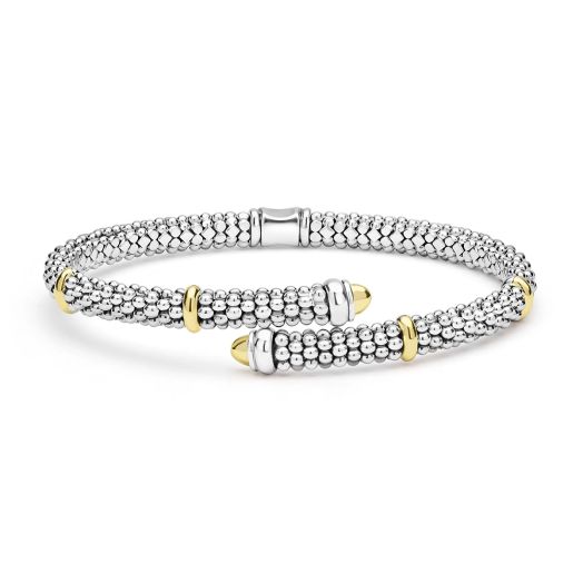 Caviar beaded sterling silver with gold details bypass bracelet