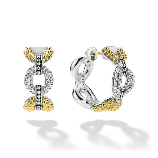 Petite link diamond huggie hoop earrings