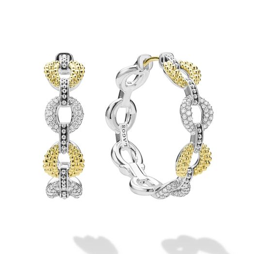Link diamond huggie hoop earrings