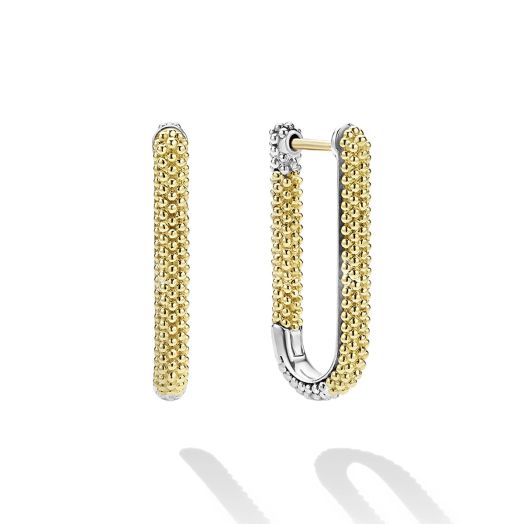 Two tone oval beaded hoop earrings