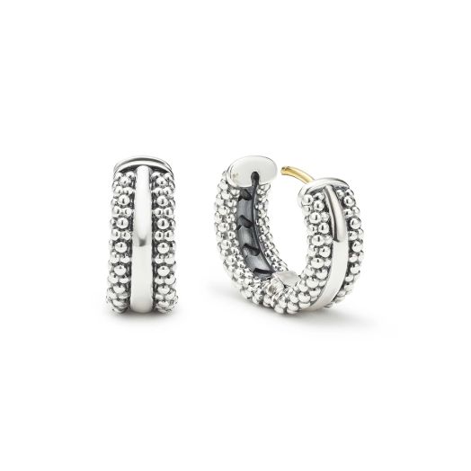 Beaded sterling silver petite hoop earrings