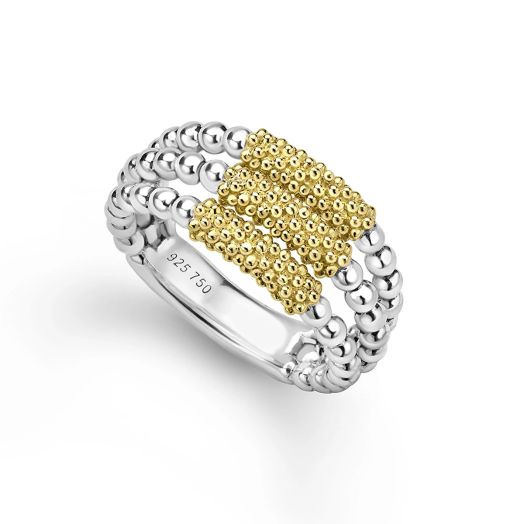 Three row beaded two tone ring