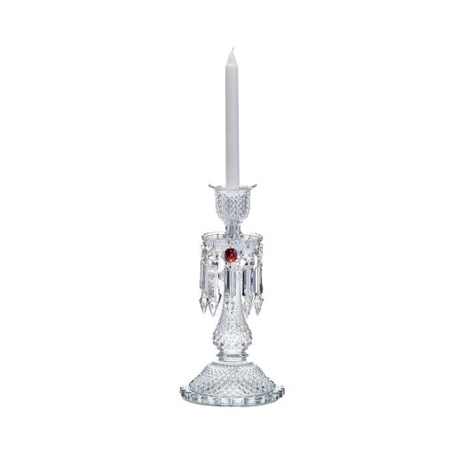 crystal candlestick holder with unique design and red accents