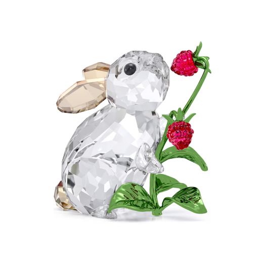 Crystal rabbit eating raspberries