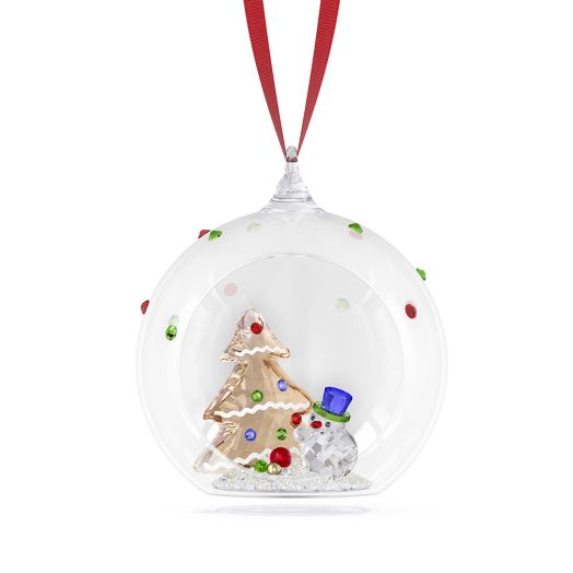 Crystal holiday scene ornament with snowman and christmas tree